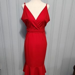 SHEIN - Red V-Neck Midi Dress
